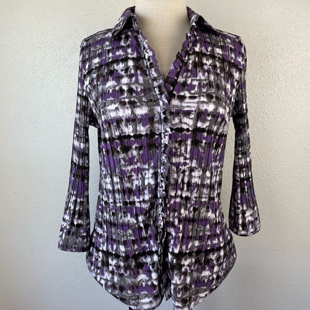 Fred David Purple Stretch Button Down Shirt Size M EUC